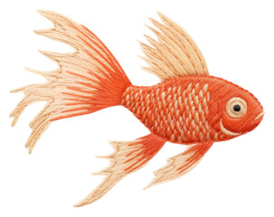 PNG Goldfish in embroidery style animal wildlife aquarium.
