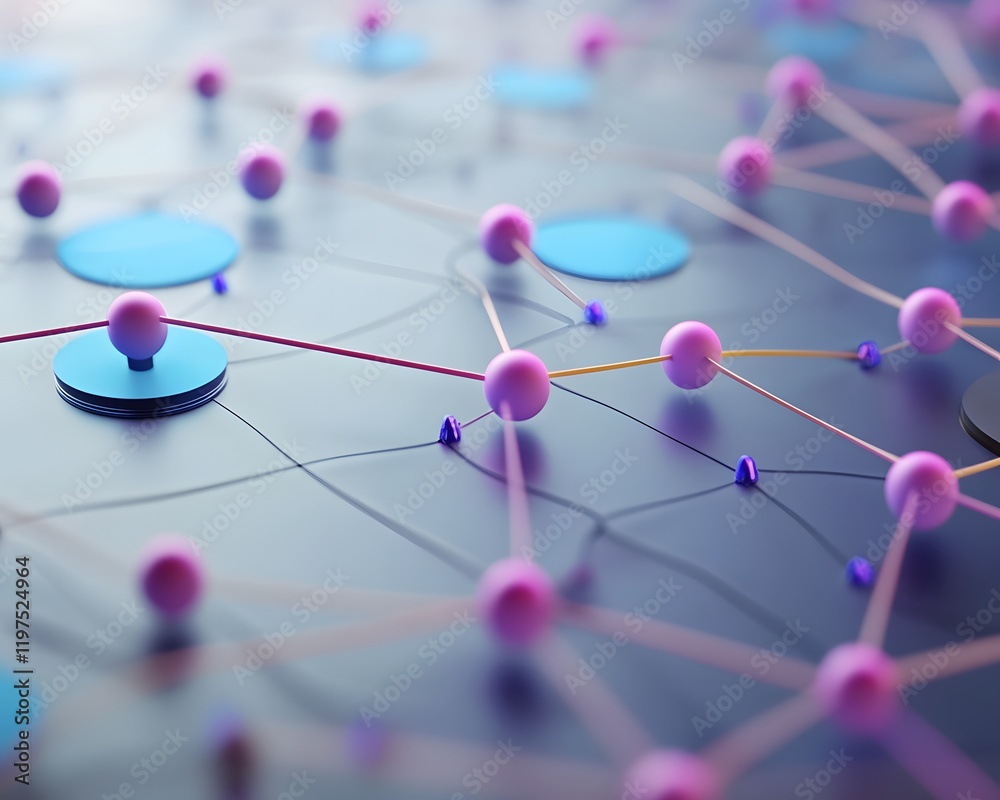 Poster abstract representation of a digital network with nodes and connections, illustrating modern technol