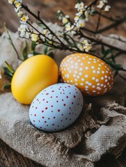 Obraz premium easter eggs beautiful and tasty delicacy treat for the festive table snack healthy meal top view copy space for text food background rustic image