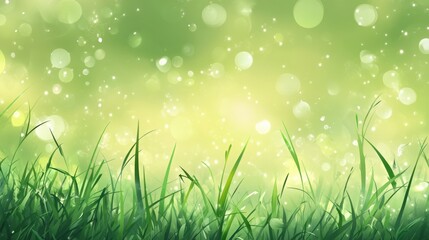 Fototapeta premium Bright Green Grass with Glowing Bokeh Effect Background