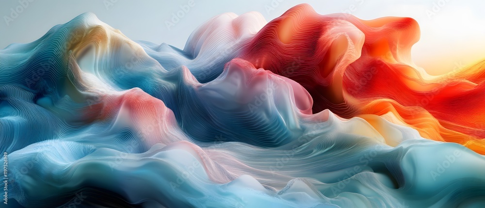 Poster colorful abstract texture resembling fluid waves, creating a vibrant and dynamic visual effect.