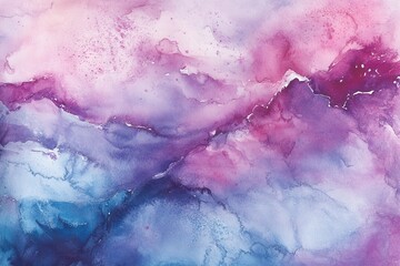 Obraz premium Dreamy watercolor backdrop, featuring a harmonious blend of pink, purple, and blue hues, seamlessly transitioning in a soft gradient.