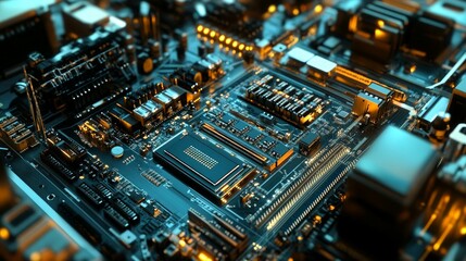 Obraz premium Close-Up View of Advanced Circuit Board with Electronic Components
