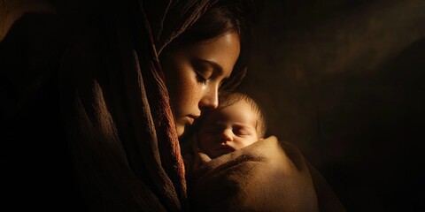 Nativity. A spiritual image of love, care, and divine peace. © Faith Stock