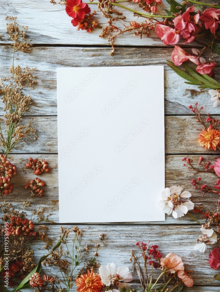 Poster Text space surrounded by colorful flowers and rustic wooden background for creative designs and invitations. Generative AI