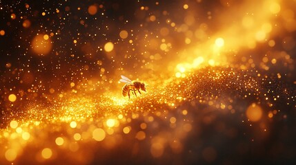 macro photo of a bee on a gold background