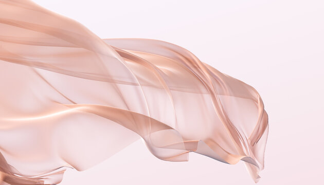 Minimalist abstract background with flowing, smooth fabric with soft gradient. Elegant fluttering veil with subtle shimmer. 3d rendering beauty background