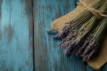 Obraz premium Rustic Lavender Bundle on Teal Wood Background