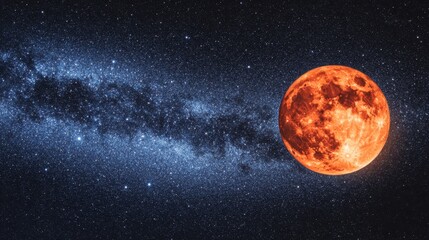 Fototapeta premium Stunning Blood Moon Illuminating Starry Night Sky with Galaxy