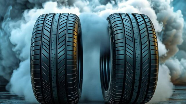 High-performance tires creating smoke in urban setting during a nighttime car event