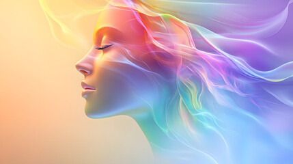 3d abstract liquid glass ribbon with transparent wave lines, rainbow fluid curves, holographic gradient textures, and dispersion light effects for modern design elements in a glossy flying form.