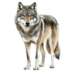 A watercolor drawing of a wolf, isolated on a white background. Animal vector.
