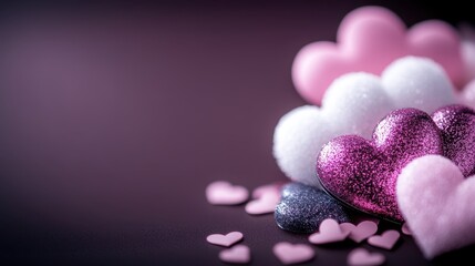 A charming table adorned with an array of pink and white hearts, radiating love and warmth, perfect for celebrating Valentine's Day in a whimsical way.