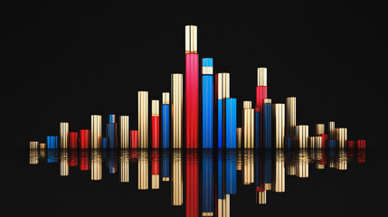 Obraz premium Abstract black background with Colorful charts and graphs with statistics to innovative analyze business potential and forecast future development of companies growth.