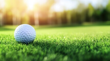 Obraz premium Golf Ball on Green Grass Under Soft Blurred Sunlight in Background