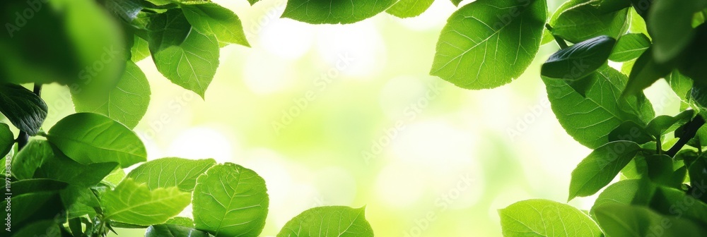 Poster lush green leaves frame a bright, empty space ideal for text and creative projects in natural settin