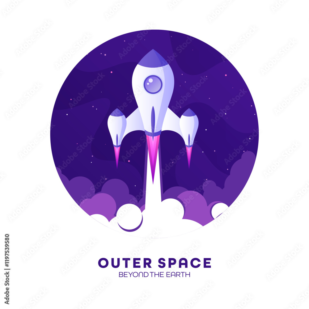 Wall mural rocket launch, space futuristic colorful background with planets and stars. cartoon starship, spaces