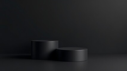 Black 3d stage banner on modern podium empty background mockup with abstract light dark product space display stand or luxury presentation pedestal scene studio and advertising backdrop sale platform.