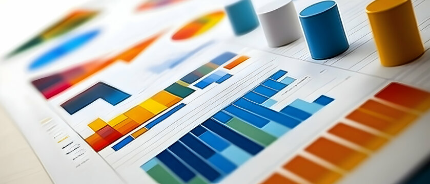 Business audit concept showing statistical graphs and analysis tools on a desk  -