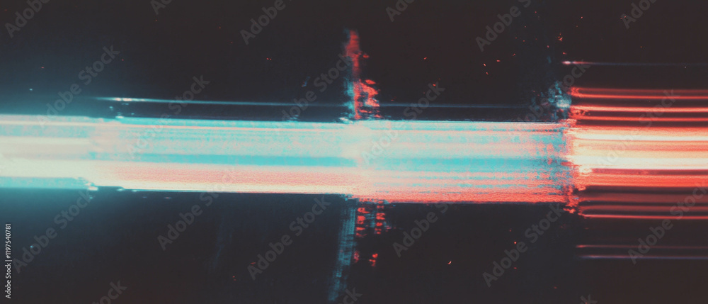 Poster glitch effect overlay creating digital distortion and scan line patterns in vibrant colors