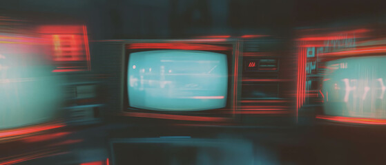 Obraz premium VHS distortion effect showcasing a glitch aesthetic with retro television screens
