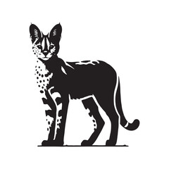 Minimalistic Serval silhouette for digital and print uses - Serval illustration - minimallest Serval vector
