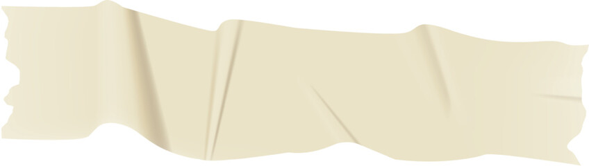 Realistic illustration of a wrinkled piece of beige adhesive tape. Creating a textured and weathered appearance. Isolated on a clean white background. Suitable for various design or artistic projects