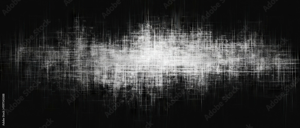 Poster digital distortion showcasing abstract glitch patterns and noise textures in a dark setting