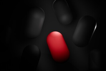 Red and Black abstract shape in black background, pills wallpaper, abstract design