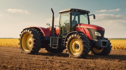 Obraz premium A red tractor is parked in a field