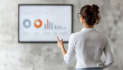 Marketing team presenting a new advertising campaign to stakeholders using an interactive screen filled with vibrant and engaging visuals