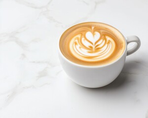 Cozy coffee and bakery vibes with a perfect cappuccino PR. Coffee with latte art in a white cup