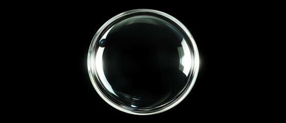 Clear magnifying glass lens displaying light refraction effects against a dark background