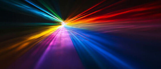 Vivid spectrum of light refracting through a prism against a dark background