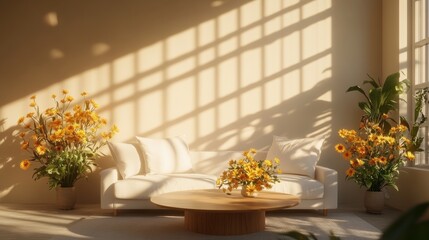 Bright and Airy Living Room with Yellow Flowers and Natural Light