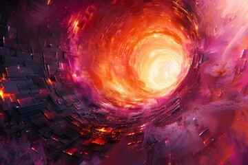Futuristic Energy Tunnel with Bright Orange and Pink Light