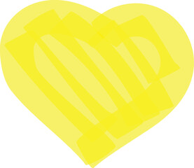 Yellow heart with brush strokes forming vertical stripes creating a modern and artistic design, perfect for romantic projects, valentine's day, or any design needing a touch of love and creativity