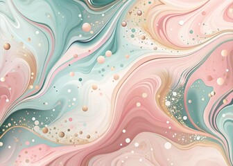 Fototapeta premium Banner, flyer. Abstract, dreamy, watercolor background with waves, streaks, and liquid streams of pink, blue, and pearls.