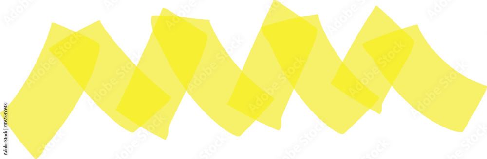 Poster abstract composition featuring translucent yellow geometric shapes overlapping and creating a wavy, 