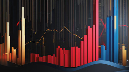 Obraz premium Abstract black background with Colorful charts and graphs with statistics to innovative analyze business potential and forecast future development of companies growth.