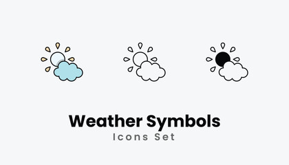 Weather Symbols Icons thin line and glyph vector icon stock illustration