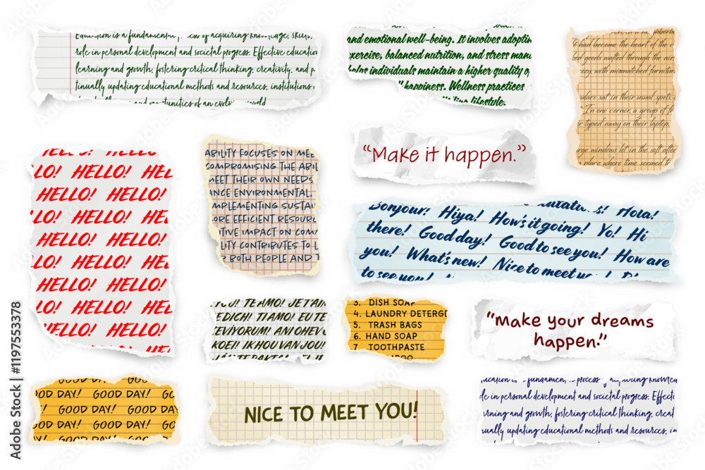 Canvas Prints ripped paper strips with handwritten text. realistic crumpled paper scraps with torn edges. shreds o