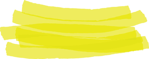 Four brushstrokes of highlighter are drawn horizontally, creating a bright yellow highlight effect on a white background, ideal for emphasizing text or adding a touch of color