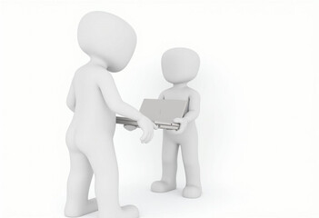 Futuristic Humanoid Figure Interacting with Laptop