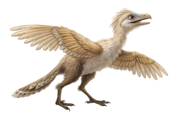 Archaeopteryx:  A detailed illustration depicting the extinct bird-like dinosaur Microraptor, known for its four wings. This feathered dinosaur showcases its unique evolutionary adaptation.