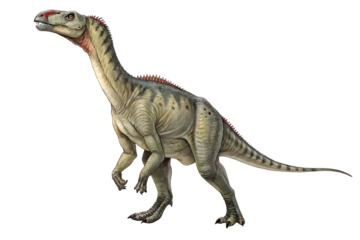 Iguanodon Dinosaur: A detailed illustration of a massive sauropod dinosaur, showcasing its immense size, long neck, and powerful legs against a clean backdrop.