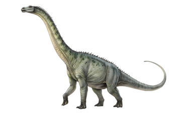Diplodocus dinosaur: A detailed illustration of a massive diplodocus dinosaur, showcasing its long neck, powerful legs, and long tail, against a clean background.