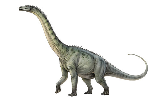 Diplodocus dinosaur: A detailed illustration of a massive diplodocus dinosaur, showcasing its long neck, powerful legs, and long tail, against a clean background.