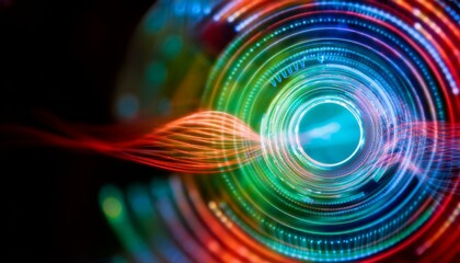 abstract glowing colorful circular light streaks background 