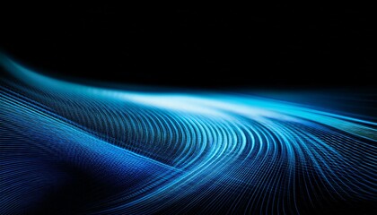 Abstract blue and black wave with glowing light lines in a dark, mysterious background. This abstract image is ideal for themes related to technology, data, and progress